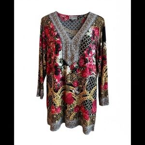 JM Collection Multicolor Floral and Geometric Tunic